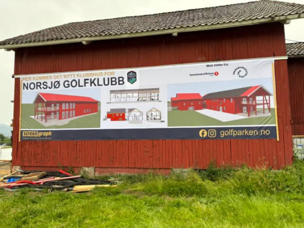 Stort prosjektskilt for Norsjø Golfklubb