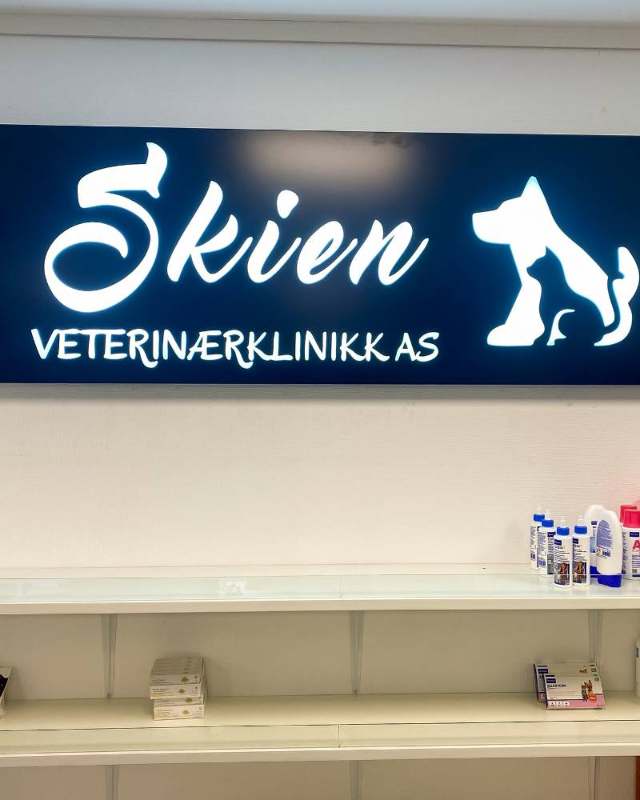 Skien Veterinærklinikk — lysskilt